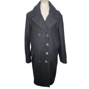 Schott NYC U.S. 740N Pea Jacket Black Wool Military Coat Size XL Made In USA